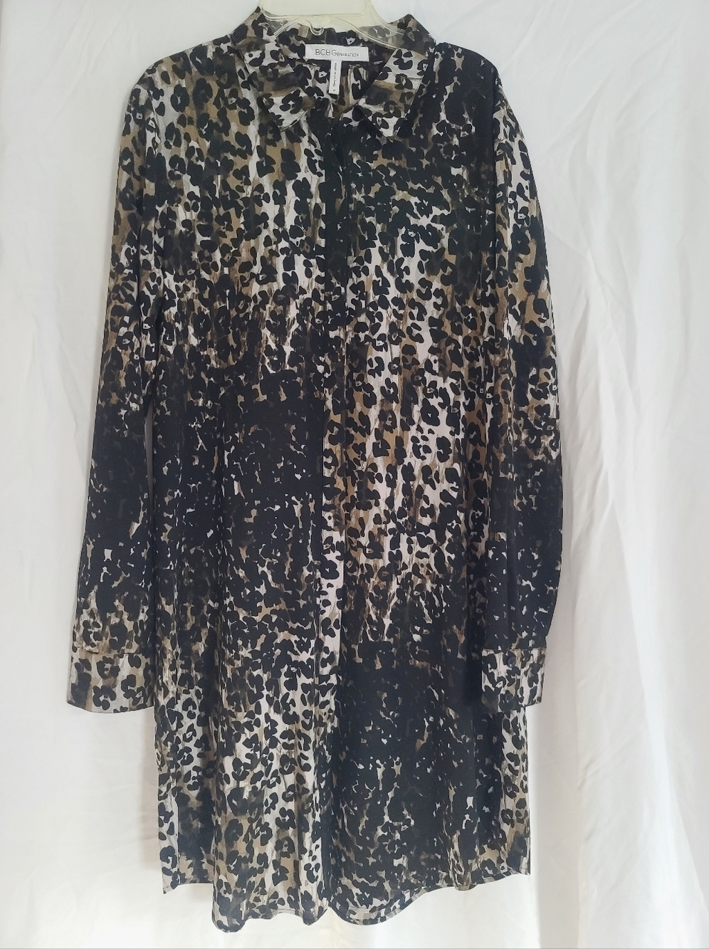 BCBGeneration Leopard Print Long Sleeve Shirt Dress